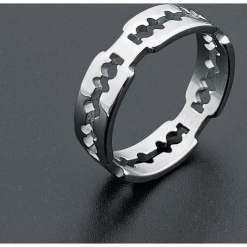 Hollow Out Razor Blade Ring Wedding Rings Mens Jewelry Stainless Steel Engagement Fine Jewelry Women Wedding Party Couple Ring