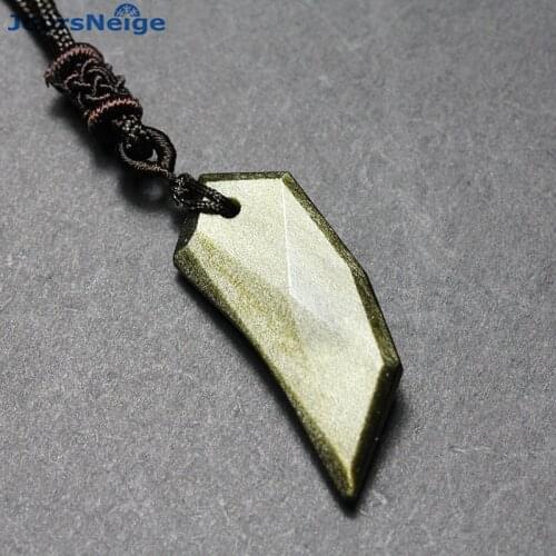 Wholesale Gold Black Natural Obsidian Stone Necklace Wolf Tooth Shape Pendant Lucky For Women Men Sweater Chain Fashion Jewelry
