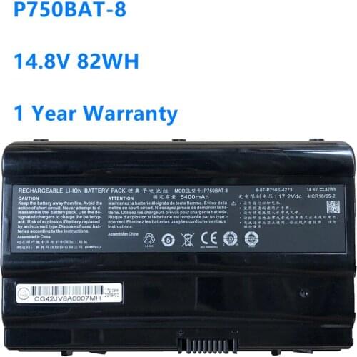 P750BAT-8 6-87-P750S-4272 6-87-P750S-4U73 Laptop Battery For Clevo P750ZM P751ZM P770ZM P771ZM 14.8V 82Wh/5400MAH