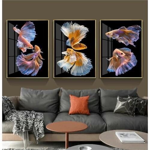Posters and Prints Traditional Chinese Koi Fish Wall Art Canvas Black Painting Abstract Animal Living Room Home Picture Decor