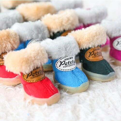 Plush Pet Winter Shoes Dog Snow Boots Puppy Dog Shoes Rubber Warm Pet Shoes Clothing for Dogs Clothes Yorkie 4 PIECES/SET