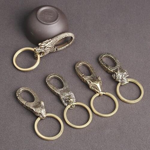 Retro Keychain Pendant Brass Skeleton Captain Buckle Motorcycle Key Chain Ring Hanging Jewelry DIY Keyring Hook Accessories