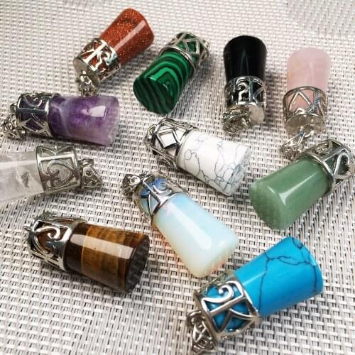 Natural Stone Amethysts Opal Pendants Cylindrical Charms Pendant For DIY Necklace Jewelry Making Accessories Size 14x32mm