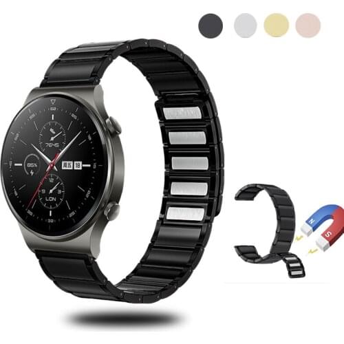 New Fashion Stainless Steel Titanium Grey Watch Strap For Samsung galaxy WatchBand Magnetic Chain Strap For Huawei 3/GT2/ Magic2