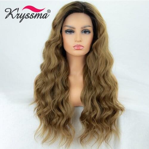 Kryssma Synthetic Wigs For Lace Front Wigs Ombre Blonde Brown Wig Long Wavy Women Grey Cosplay Wigs Heat Resistant Fiber Hair