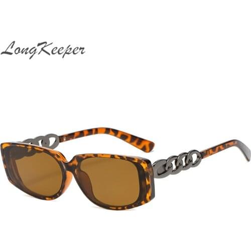 Fashion Vintage Rectangle Sunglasses Women 2021 Chain Decorate Legs Square Sun Glasses Lady Travel Goggle Oculos De Sol UV400