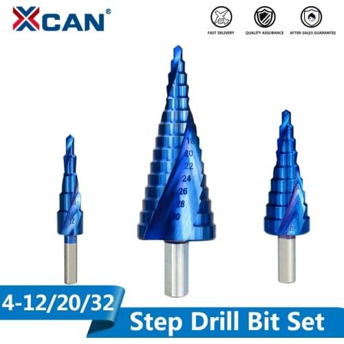 XCAN Stepped Drill Bit 3pcs 4-12/4-20/4-32mm Wood Metal Hole Cutter Nano Blue Coated Step Cone Drill Core Drilling Tool