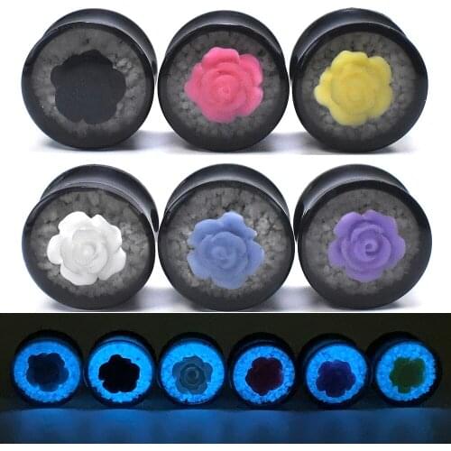 Luminous Flowers Acrylic Ear Tunnels Plugs Gagues Piercing Stud Ear Stretcher Expanders Body Jewelry