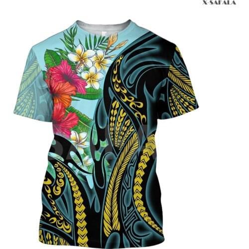 Amazing Polynesia Hawaii Tattoo Turquoise Hibiscus 3D All Printed T-shirt Men Women Unisex Summer Casual Tee Streetwear