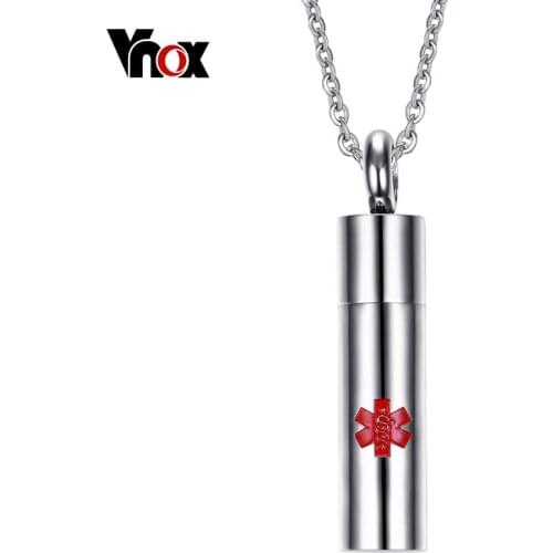 Vnox Free Personalized ICE Info Medical Alert ID Necklace Pendants Opened Jewelry 20" 24"