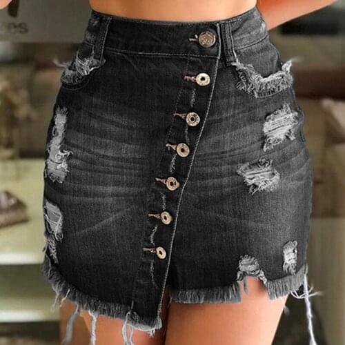 Casual Irregular High Waist Denim Skirt Light Wash Women Ripped Mini Skirt Female 2019 Summer