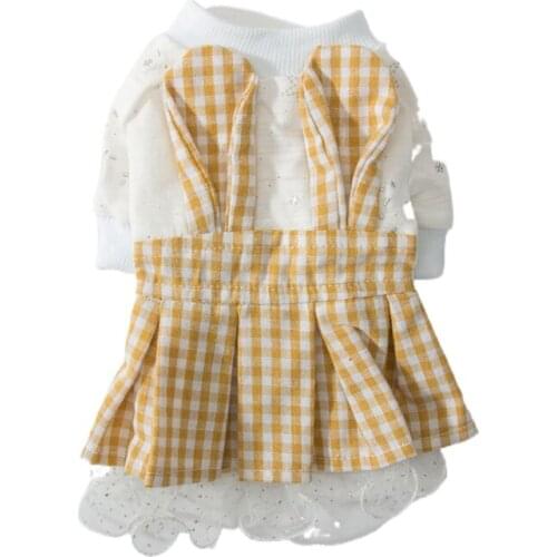 New Summer Sweet Dog Rabbit ear Princess Lace Dress Clothes Puppy Cat Princesses Shirts Plaid Skirt for Small Dogs Pet Clothes
