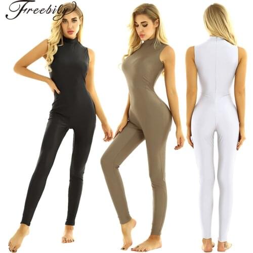 Women High Neck Sleeveless Stretchy Unitard Yoga Dance Bodysuit Adult Gymnastics Leotard Sports Jumpsuit Ballet Dance Costume