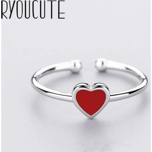 Bohemian Big Real Silver Color Red Heart Rings for Women Jewelry Punk Vintage Antique Finger Engagement Ring Party Gift