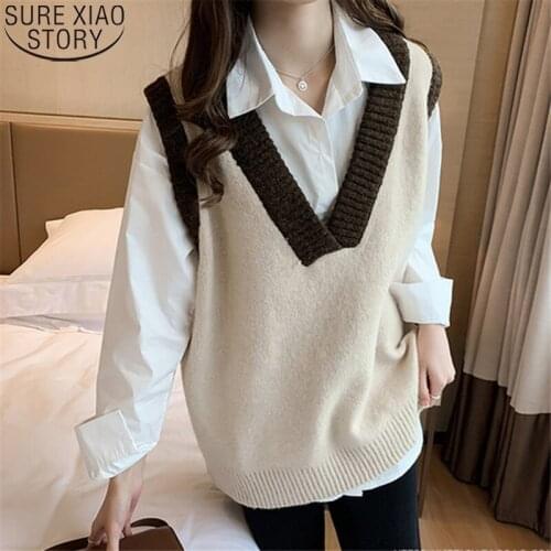 Winter Clothes Women Sleeveless Sweater Vest Autumn New Vintage Hong Kong Style Knitted Vest Casual Loose Sweaters Tops 12408