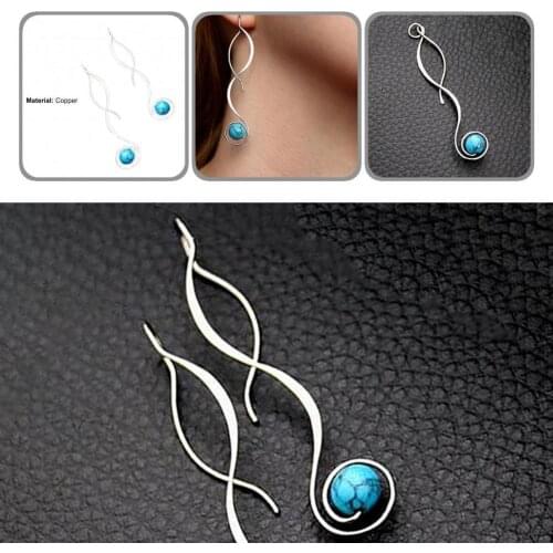 Alloy 1 Pair Vintage Ladies Faux Turquoise Long Dangle Earrings Vintage Ladies Dangle Earrings Simple for Women