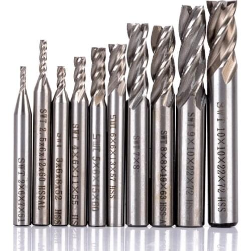 10Pcs HSS Aluminum Straight Shank Milling Cutter Set 4 Flute End Mill CNC Cutter Drill Bit Tool 2/2.5/3/4/5/6/7/8/9/10mm