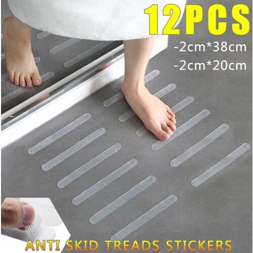 12Pcs 2x20cm/2x38cm Bathroom Stair Tread Anti Slip Clear Tape Waterproof PVC Strong Shower Tub Floor Non Slip Sticker Bath Mat