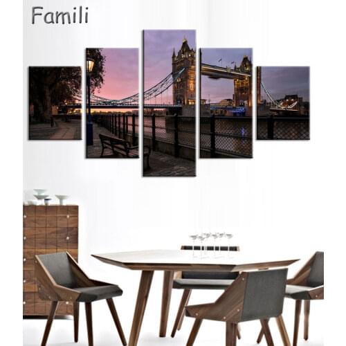 Modern Decorative Home Decor Picture 5 Piece Large London City Landscape Canvas Painting Pictures Modular picture