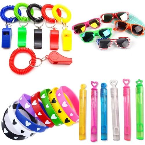54pcs Pool Fun Gifts Toys for Birthday Party Supplies Party Favors - Kids Sunglasses Whistles Bracelets Mini Bubble Makers