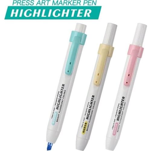 6PCS/Set Candy Press Highlighter Pen Set Wonderful Shinning Highlight Marker Bright Fluorecent For kids School Stationery