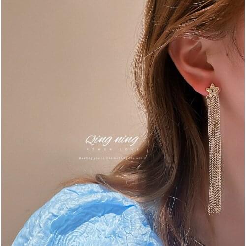 925 silver needle fashion jewelry with personality trendy stars exaggerated tassel earrings long temperament earrings for women
