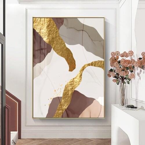 Abstract Marble Canvas Paintings Brown Hold Foil Posters And Prints Morden Wall Art Pictures For Living Room Office Home Decor