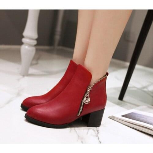 Big Size boots women shoes ankle boots for women ladies boots shoes woman winter Solid color pointy metal trim