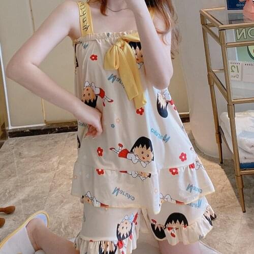 Chi-bi Maruko Girl Anime Figures Cartoon Products Cosplay Accessories Pajamas Sets Sleepwear Nightclothes Summer