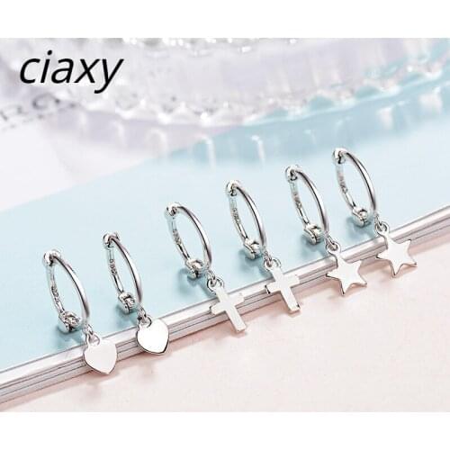 CIAXY 925 Sterling Silver Love Ear Buckle Female Korean Style Small Fresh Personality Mini Star Earrings Cross Small Ear Ring