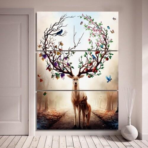 HD printed Canvas 3 piece Art Nordic Poster Dream Forest Elk Oil Painting wall Picture Deer Home Decore Hotel Canvas Painting