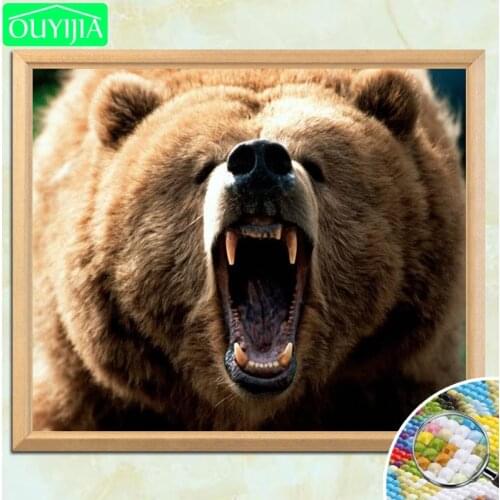 OUYIJIA Brown Bear Open His Mouth 5D DIY Diamond Painting Full Square Diamond Embroidery Rhinestones Mosaic Handwork Painting