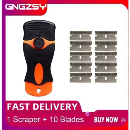 Triumph Auto Sticker Glue Scraper + 10pcs 1.5" Carbon Steel Razor Blades Window Ceramic Oven Residue Clean Glass Spatula E12+10M