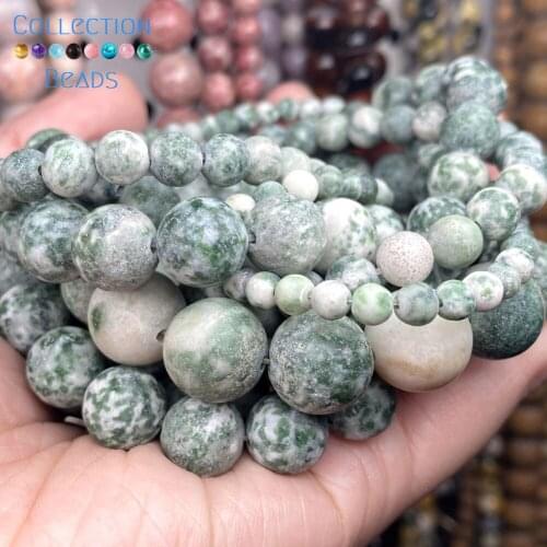 Natural Stone Dull Polish Green Spot Agates Spacer Loose Round Beads For Jewelry Making 4-12 MM DIY Bracelets Accessories 15"
