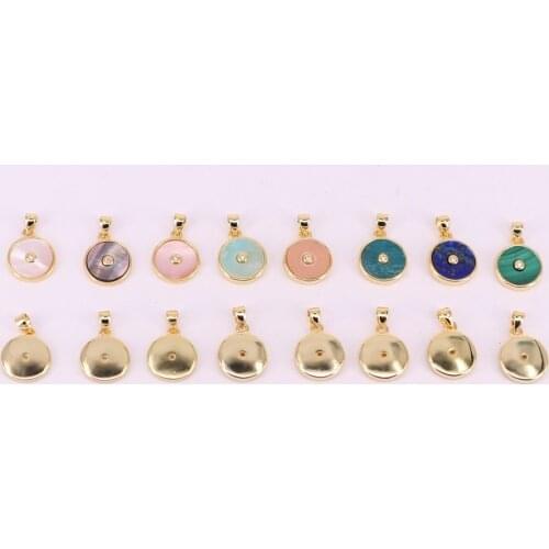 12mm round concise style pendant with mop/gemstone high quality polished& gold plated for jewelry making materal