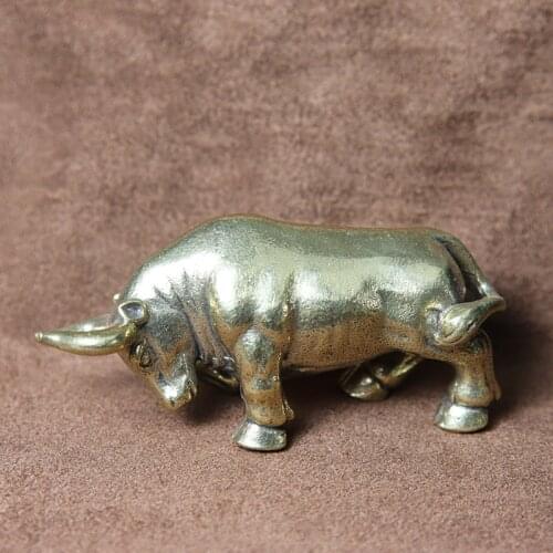 Brass Wall Street Bull Heavy Animal Statue Home Decor Ornaments Crafts Copper Bullfight Miniatures Figurine Desk Decoration Gift