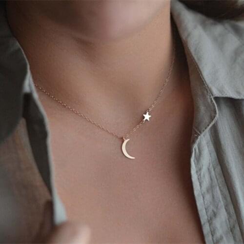 Fashion Simple Moon Star Pendant Necklace for Women Jewelry Gifts
