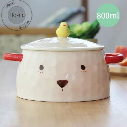 Cartoon Bear Creative Instant Noodles Bowl With Lid Ceramic Bowl Cute Student Job Bowl Soup Bowl with Cover and handle Frutero