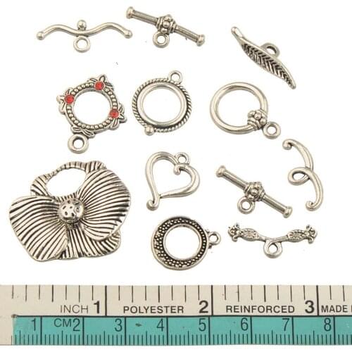 DIY Mixed Clasps For Bracelets Jewelry Material Vintage Silver Necklaces Toggles Hooks Metal Fashion Accessory For Crafts 6pcs