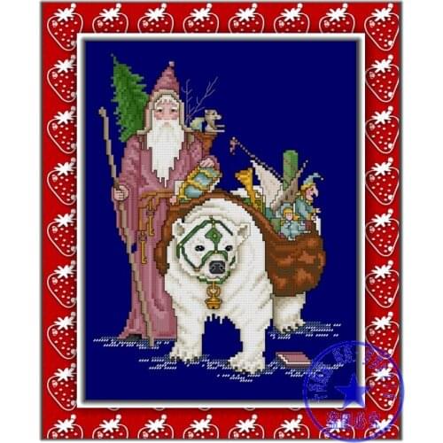 Top Quality Beautiful Lovely Counted Cross Stitch Kit Santa and Polar Bear Father Christmas Gift