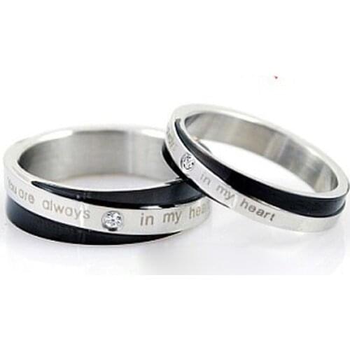 ATGO His And Hers Promise Ring sets Rhinestone Stainless steel Love rings tungsten wedding band Smart For Lover BR002