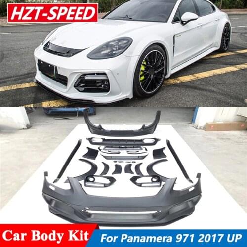 Unpainted FRP Material Car Body Kit Front Rear Bumper Lip Side Skirts Fender Flares For Porsche Panamera 971 2017 Up Wide Style