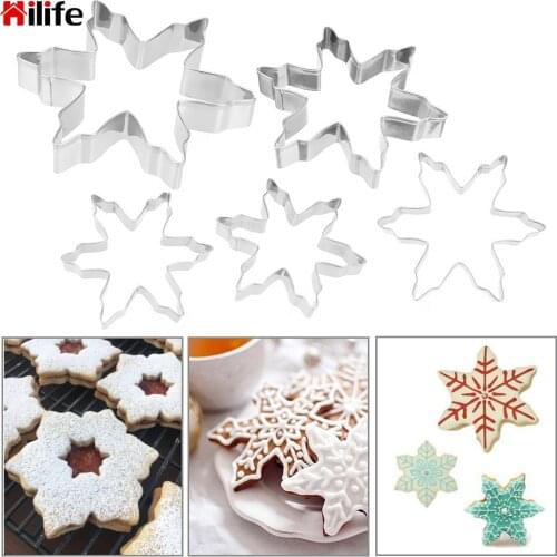 Stainless Steel Cookie Tools Bakeware Biscuit Fondant Cookie Cutter Snowflakes Shape Cake Decorating Molds 5pcs/Set
