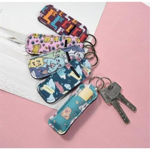 New 200pcs/lot Neoprene Chapstick Holders Lipstick Cases Cover Portable Balm Holders Marble Style Keychain Party Gifts