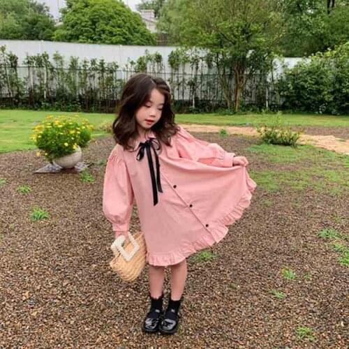 2021 Spring New Korean Small And Medium-Sized Girls Baby Fashion Playful Doll Collar Long Sleeve Dress