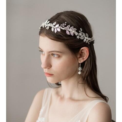 O345 Brass Gold Leaves Artificial Pearls Beaded Wedding Party Hair Accessories Bridal Headband Hairpiece