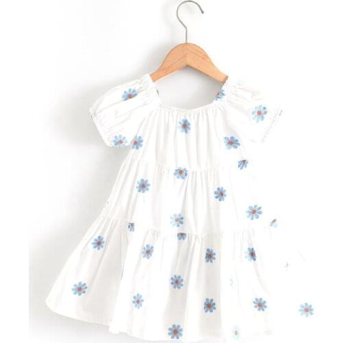 Baby Clothes Outfits 2021 New Summer Lantern Short Sleeve Cotton Embroidery A-Line Dress for Baby Girls Summer Vetement Fille