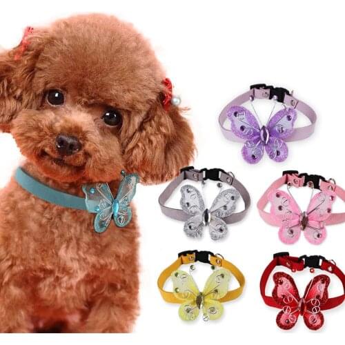 Butterfly Shaped Small Dog Cat Necklaces Multi Colors Kitten Collar Adjustable Pendant Puppy Collar Personalized Pet Accessories