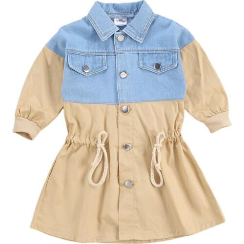 2020 Fashion Kids Baby Girls Long Sleeve Patchwork Coat Dress Autumn New Button Pocket Long Sleeve Top Trench for Kids Girls