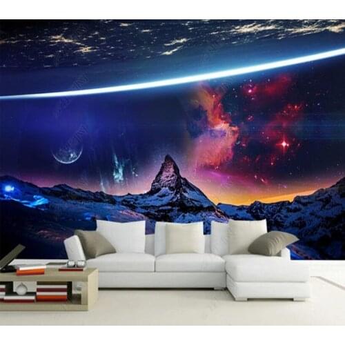 Papel de parede Modern fantasy universe, starry sky, mountains and rivers 3D wallpaper mural,living room home decor